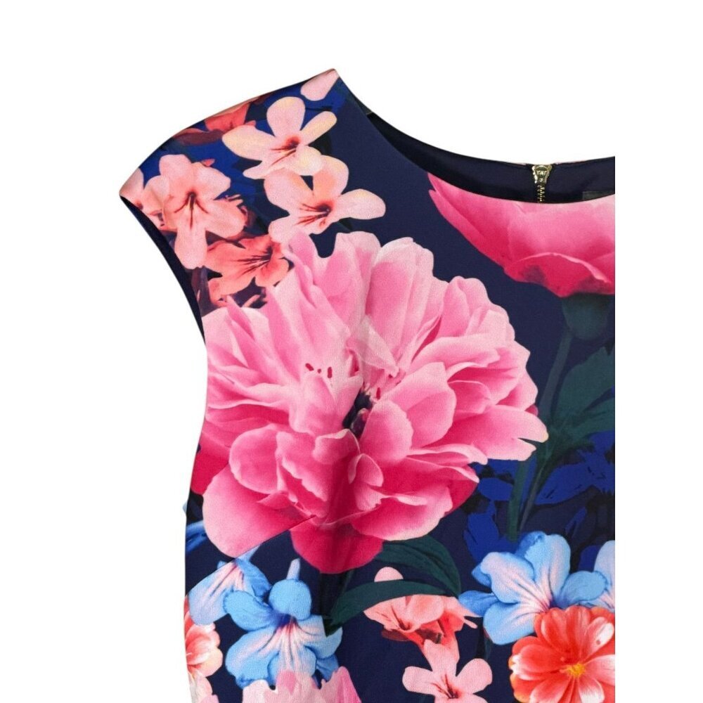 Vince Camuto Floral Sheath Dress Navy Multicolor Exposed Zipper Size 10 - Picture 5 of 10